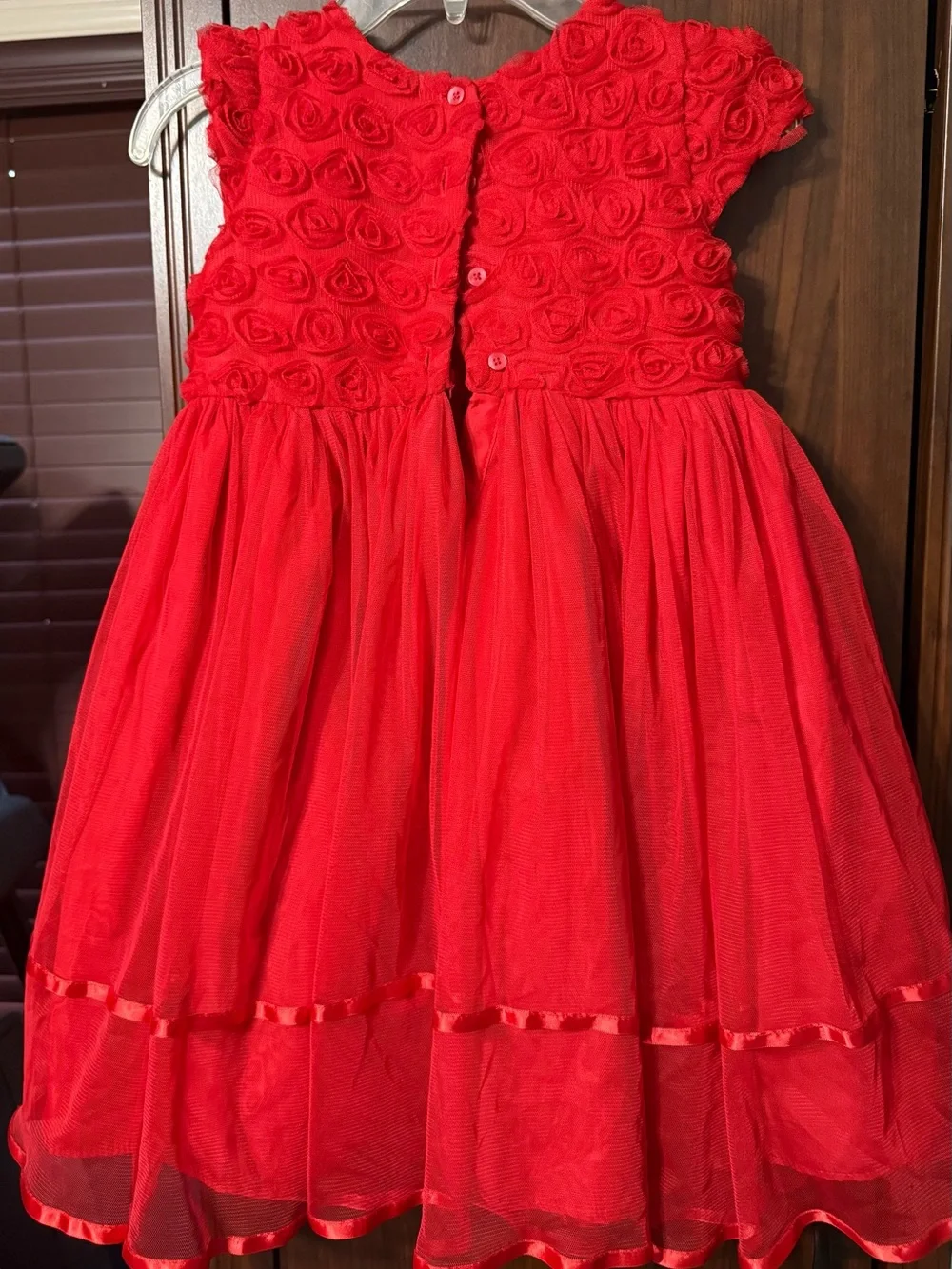 Red Floral Rosette Tulle Party Dress for Girls